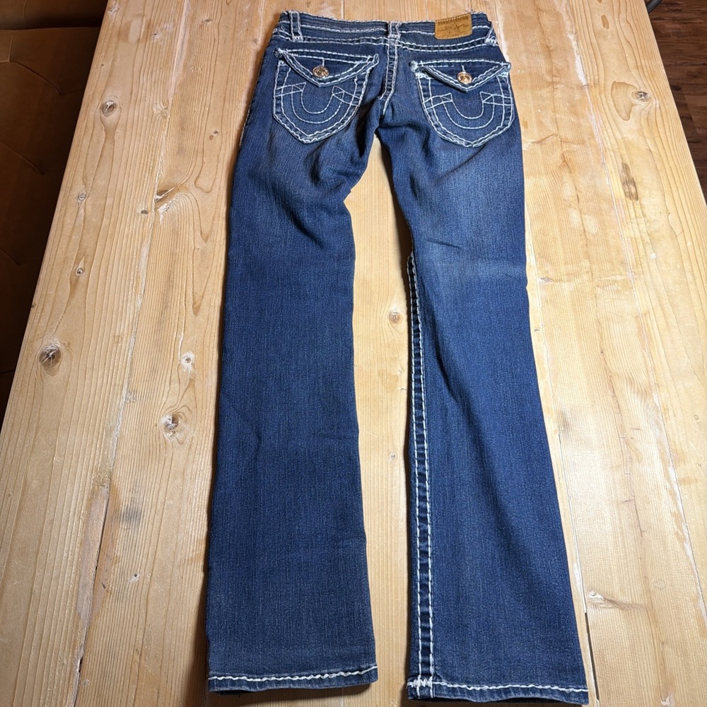True Religion Billy Super T Straight Leg Jeans Dark Wash White Stitch Size 27 - Picture 4 of 6